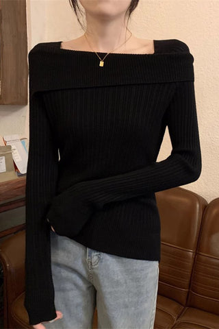 Elegant Comfort One-Shoulder Knit Bottom Shirt