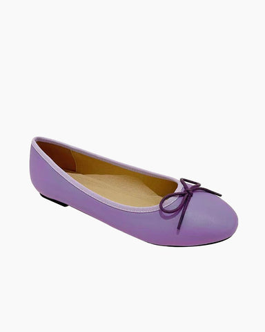 Aurora Leather Round Toe Bow Ballet Flats