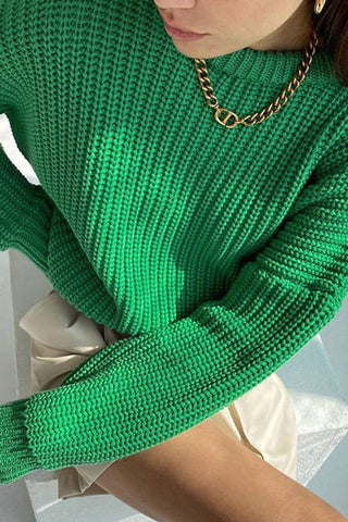 2024 autumn and winter new loose round neck solid color long sleeve lazy wind knit tops