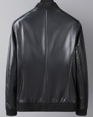 Men's Bomber Leather Crew Neck Jacket