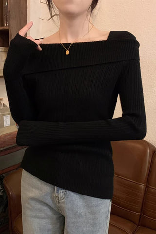 Elegant Comfort One-Shoulder Knit Bottom Shirt