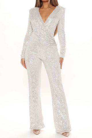 Glittery Party Deep-v Neck Sequin Jumpsuit