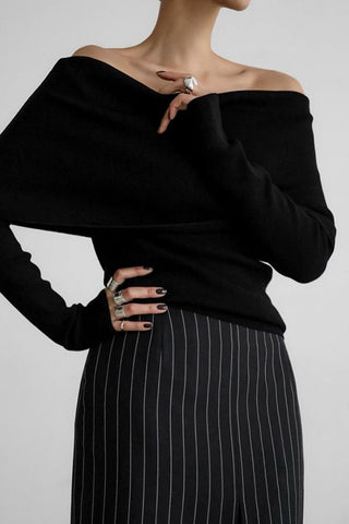 Charm Commuting Solid Off Shoulder Sweater