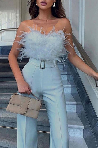 Feather tube top sexy fashion jumpsuit