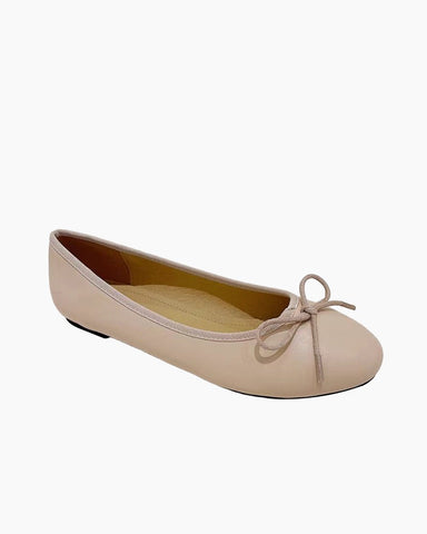 Aurora Leather Round Toe Bow Ballet Flats