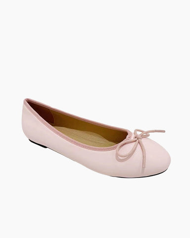 Aurora Leather Round Toe Bow Ballet Flats