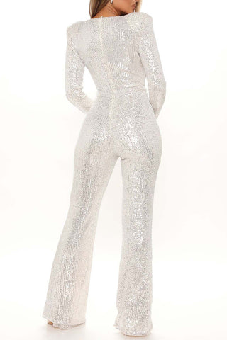 Glittery Party Deep-v Neck Sequin Jumpsuit