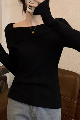 Elegant Comfort One-Shoulder Knit Bottom Shirt