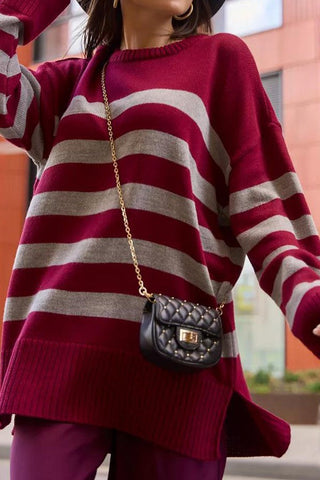 Casual Striped Loose Round Neck Pullover Sweater