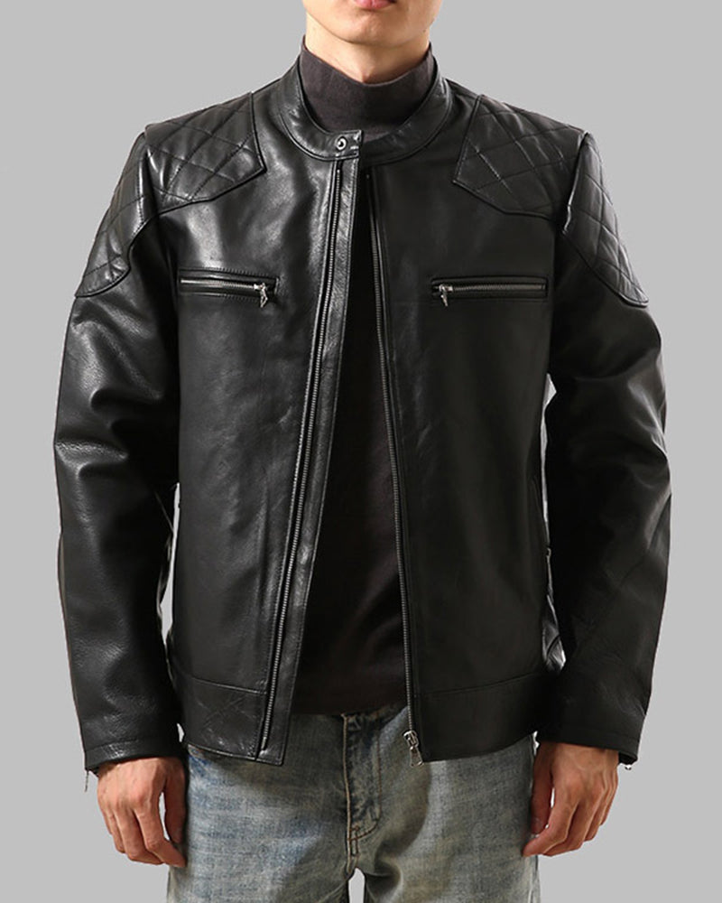 Men's Rhombus Lattice Racing Leather Jacket