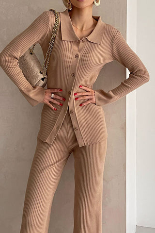 Warm Embrace Shirt Collar Long Sleeve Two-piece Set