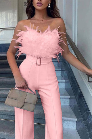 Feather tube top sexy fashion jumpsuit