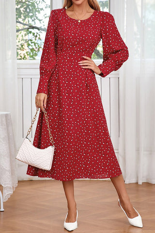 Golden Hour Glow Floral Round Neck Strappy Long Sleeve Dress