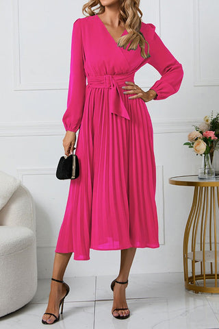 Effortless Elegance V-neck Puff Sleeve Pleated Dress