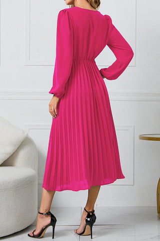 Effortless Elegance V-neck Puff Sleeve Pleated Dress