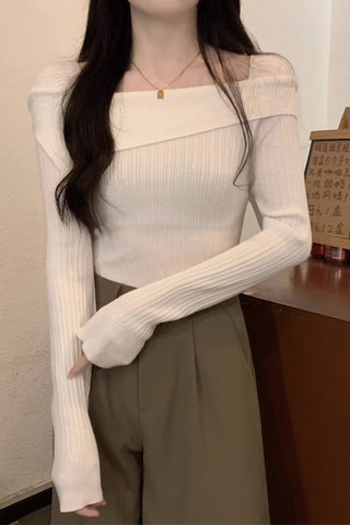 Elegant Comfort One-Shoulder Knit Bottom Shirt