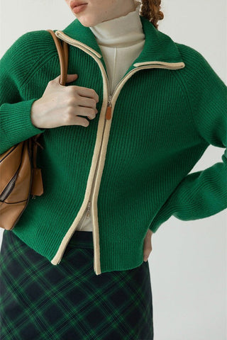 Seasonal Chic Stand collar Long Sleeve Zipper Sweater