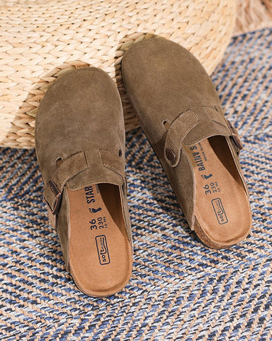 Suede Casual Adjustable Strap Clogs Mules