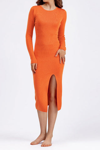 Autumn Awakening Long Sleeve Slim Knit Midi Dress