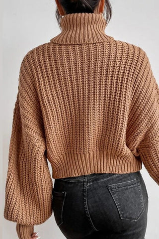 Efficiently Errands High Neck Long Sleeve Chunky Knit Top