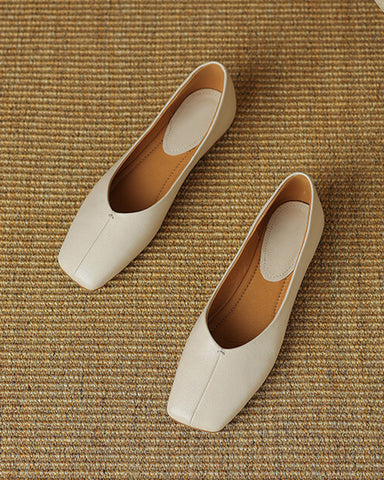 Minimalist Square Toe Leather Flat Loafers