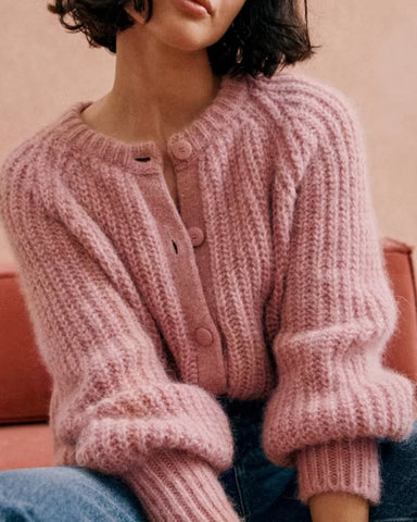 Beaded Rib Knit Alpaca Wool Cardigan