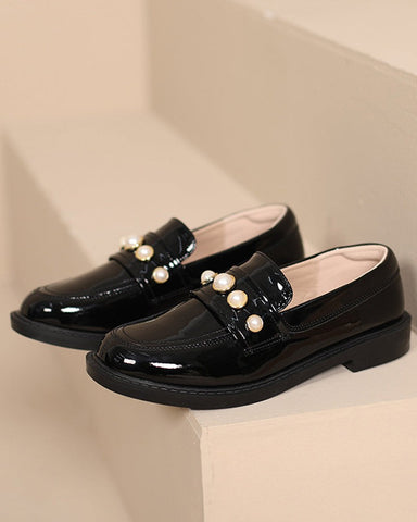 Pearl-Embellished Block Heel French Loafers