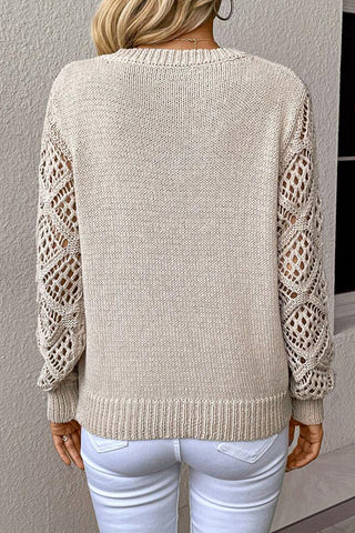 Ultimate Soft Mesh Sleeve V-Neck Knit Pullover Sweater