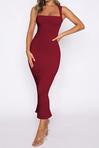 Split Slim Solid Color Sexy Hip Dress