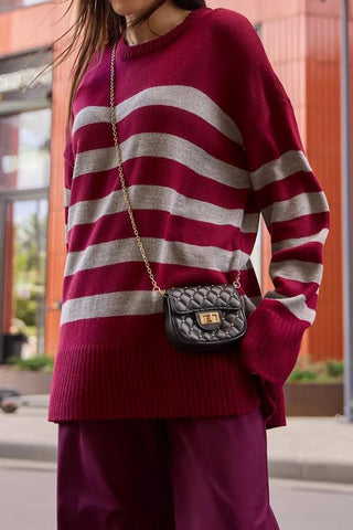 Casual Striped Loose Round Neck Pullover Sweater