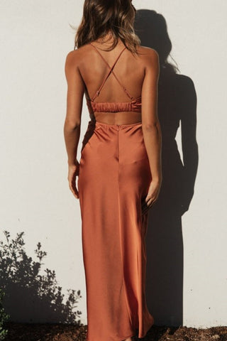 Stylish Halter Solid Color Long Skirt With Stacked Collar and Backless Dress