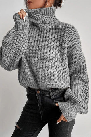 Efficiently Errands High Neck Long Sleeve Chunky Knit Top