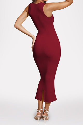 Split Slim Solid Color Sexy Hip Dress