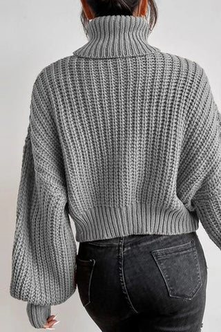 Efficiently Errands High Neck Long Sleeve Chunky Knit Top