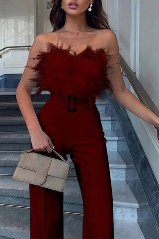 Feather tube top sexy fashion jumpsuit