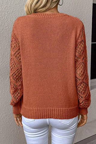 Ultimate Soft Mesh Sleeve V-Neck Knit Pullover Sweater