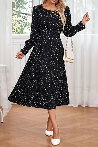 Golden Hour Glow Floral Round Neck Strappy Long Sleeve Dress