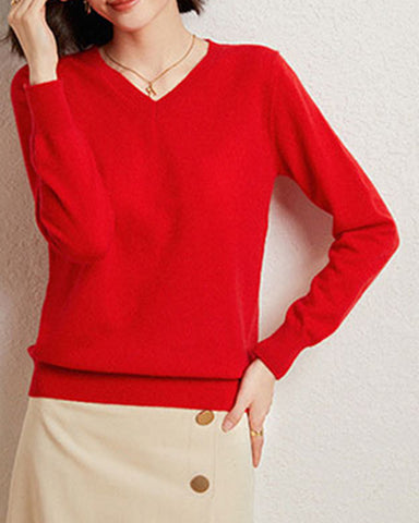 100% Cashmere V-Neck Knit Sweater