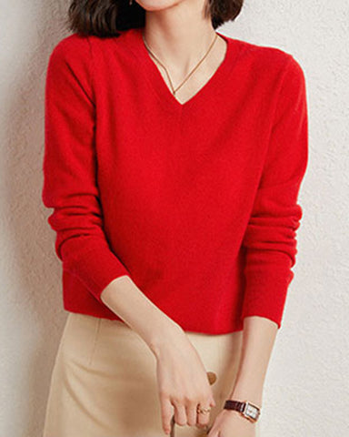 100% Cashmere V-Neck Knit Sweater