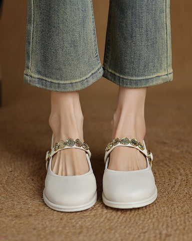 Exquisite Gold Coin Decorated Mary Jane Loafers