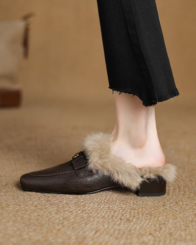 Winter Top Layer Sheepskin Mule Slippers