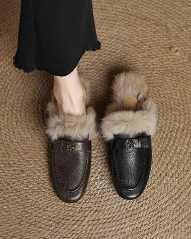 Winter Top Layer Sheepskin Mule Slippers