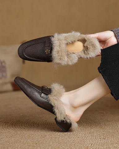 Winter Top Layer Sheepskin Mule Slippers