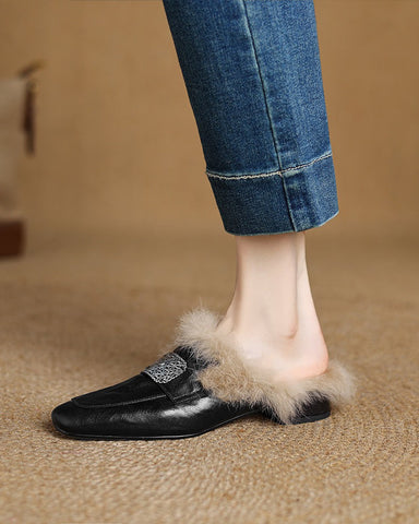 Sheepskin and Velvet Printed Mule Slippers