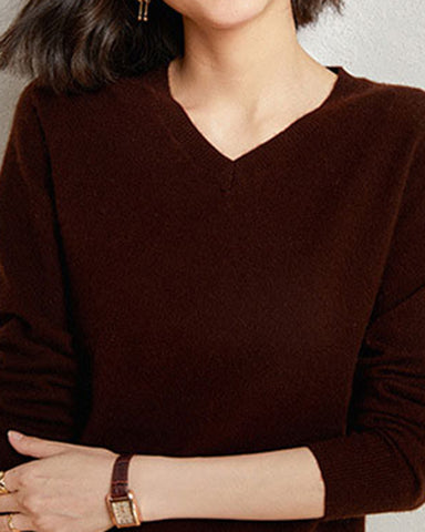 100% Cashmere V-Neck Knit Sweater