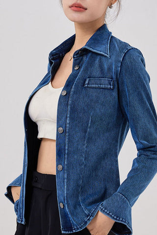 Flared Sleeve Denim Yoga Shirt