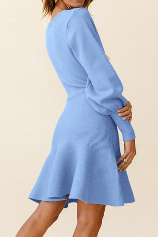 Elegant Round Neck Knits Sweater Dress