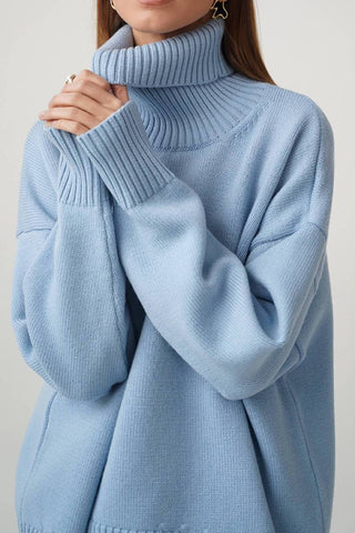 Autumn Awakening Solid Color High-Neck Sweater