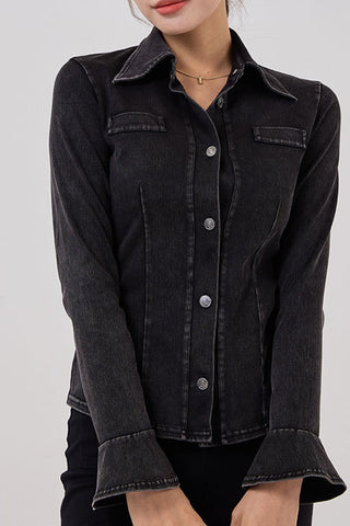 Flared Sleeve Denim Yoga Shirt