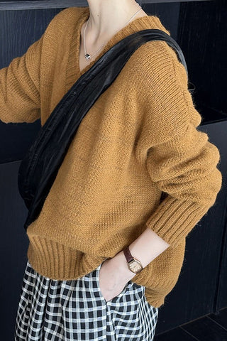 Lazy wind V-neck loose pullover thin and versatile knit sweater